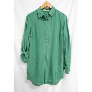 Go By Go Silk 100% Washable Silk Seafoam Green Snap Button Pocket Tunic Dress S